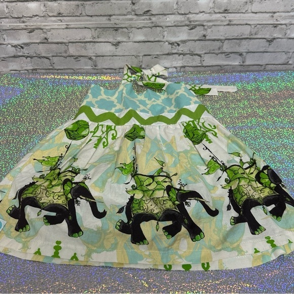 ApPEARel Tree Size 4T Ivory Green Halter Dress Elephant Polka Dot - Picture 6 of 10